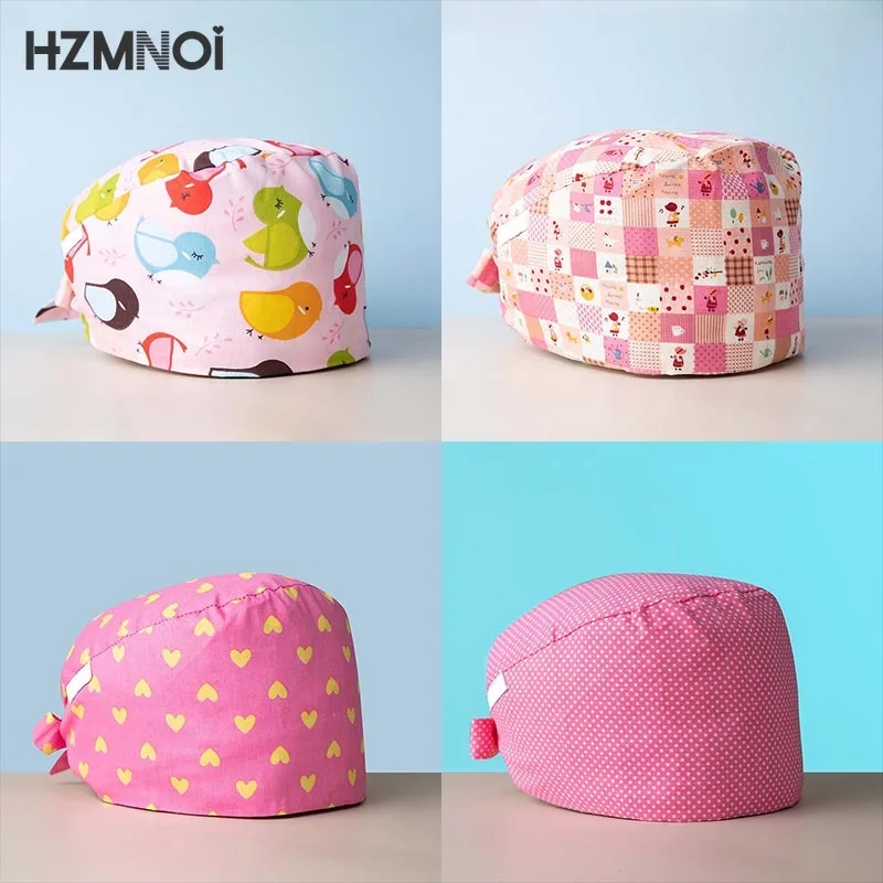 

Модная хлопковая Милая шапка с мультяшным принтом для медсестры Регулируемая шапка для салона красоты, лаборатории кормления, зоомагазина