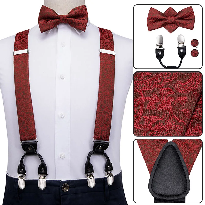 BD 3025 Hi Tie мужские шелковые подтяжки галстук бабочка набор роскошный красный в