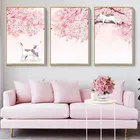 Алмазная живопись 5D сделай сам с полными стразами, кошка, розовый, японский пейзаж с цветами вишни, ручная работа, украшение для дома, художественная живопись
