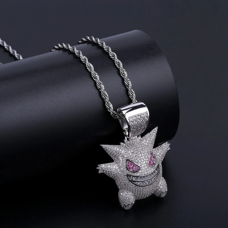 Посеребренный Модное женское мужское ожерелье с подвеской Gengar с теннисной цепочкой в стиле хип-хоп/панк, золотые подвески серебряного цвета, ювелирные изделия на цепочке для мужчин, подарок - Окраска металла: Посеребренный