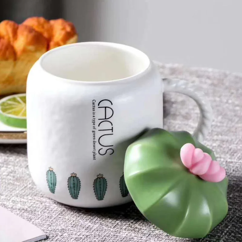 450ml Creative Cactus Shape Ceramic Mug Cup With Lid Simple Cute Water Office Porcelain Mugs Coffee Cups Gift For Girls | Дом и сад