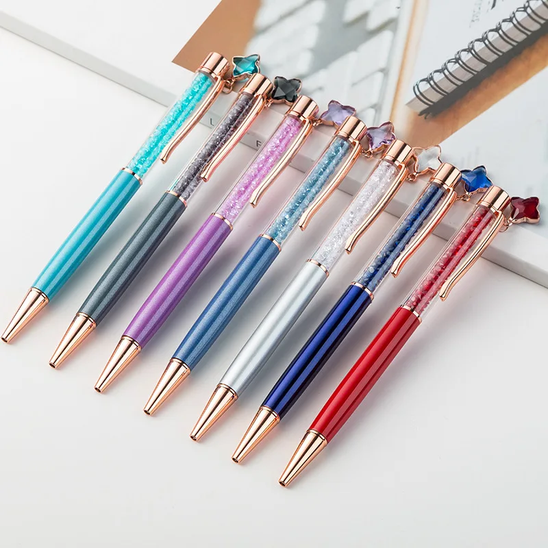

20pcs/set New Arrival Business Metal Gift Pen Custom Logo Metal Crystal Pen Cute Ballpoint Pen Star Pendant Ball Pen for Gift