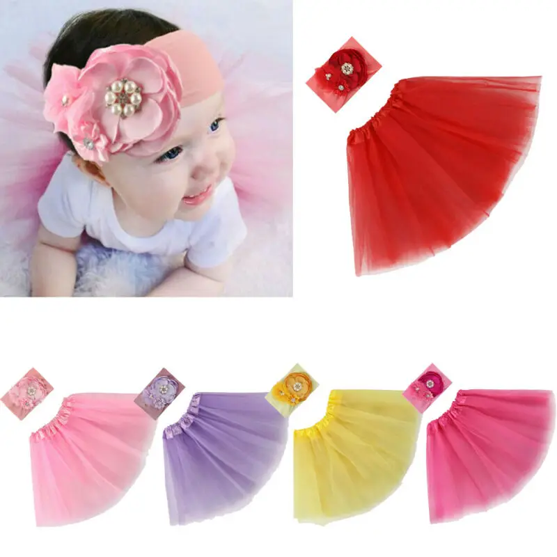 Костюм для новорожденных девочек юбки-пачки с цветочной повязкой на голову наряд