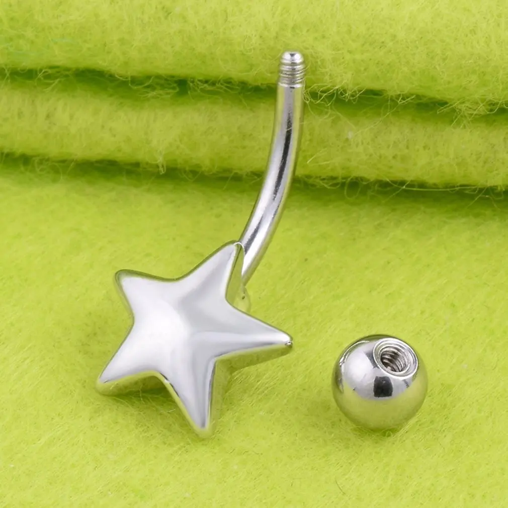 Глянцевая пятиконечная звезда из нержавеющей стали кольцо для пирсинга пупка