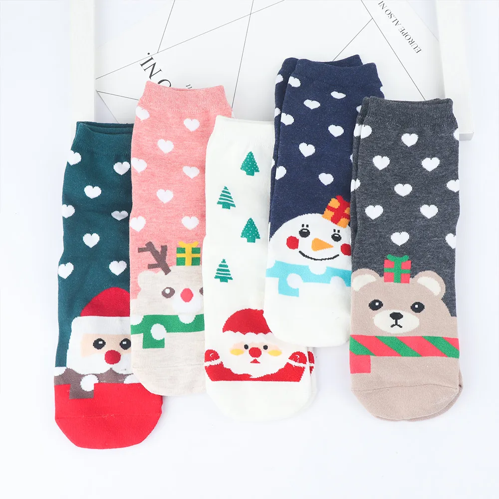 Женские теплые хлопковые короткие носки осень зима мультфильм Снеговики Санта