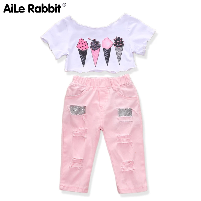 Новое поступление 2019 одежда для девочек костюм футболка с коротким рукавом и