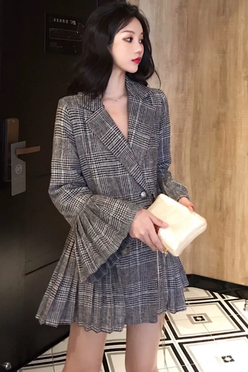 Женские платья 2019 Осенняя винтажная одежда в Корейском стиле vogue клетчатая с