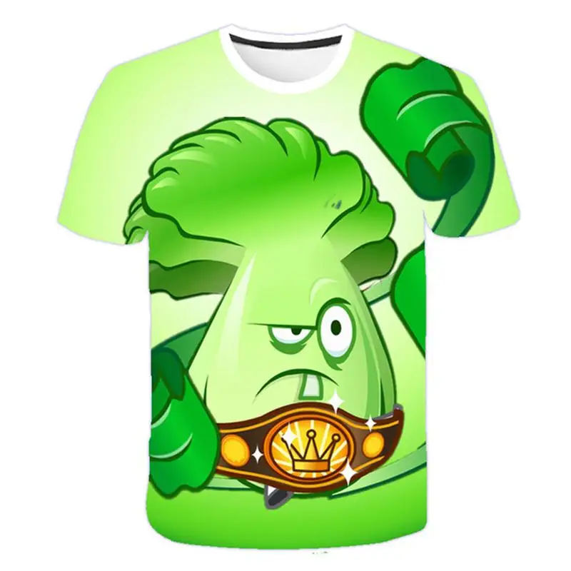 

Boys and girls casual kawaii short-sleeve plant zombie 3D printing lovely Tee shirt fashion cartoon game children tops