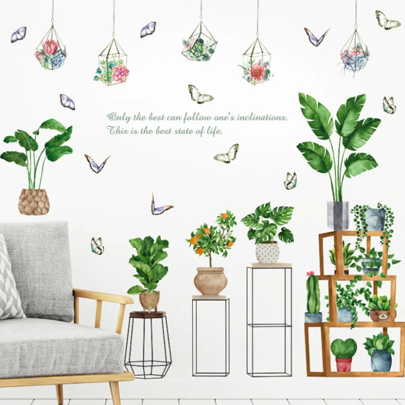 

Зеленые растения в скандинавском стиле, настенные Стикеры для спальни, гостиной, столовой, кухни, детской комнаты, «сделай сам», виниловые н...