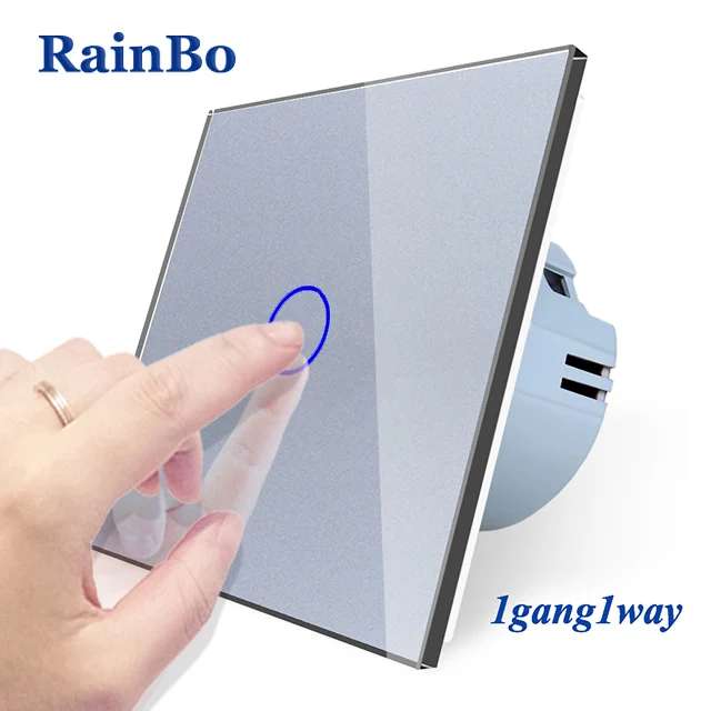 Bainbo Кристалл Стекло Панель Smart Switch ЕС настенный выключатель 110~ 250 В сенсорный выключатель Экран настенный выключатель света 1Gang1Way A1911CW/B - Цвет: Gray