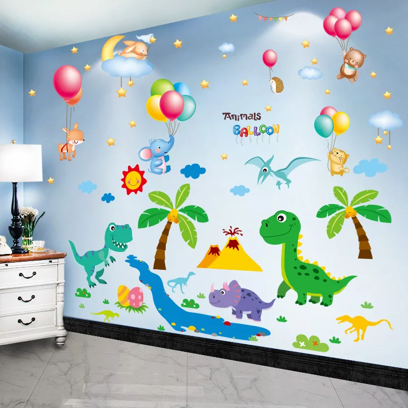 

[shijuekongjian] Dinosaurs Animals Wall Stickers DIY Trees Balloons Mural Decals for Kids Room Baby Bedroom Home Decoration