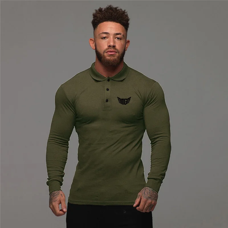 

Mens Polo Shirt New Autumn Long Sleeve Turn-over Collar Slim Fit Tops Casual Breathable Solid Color Business Shirt