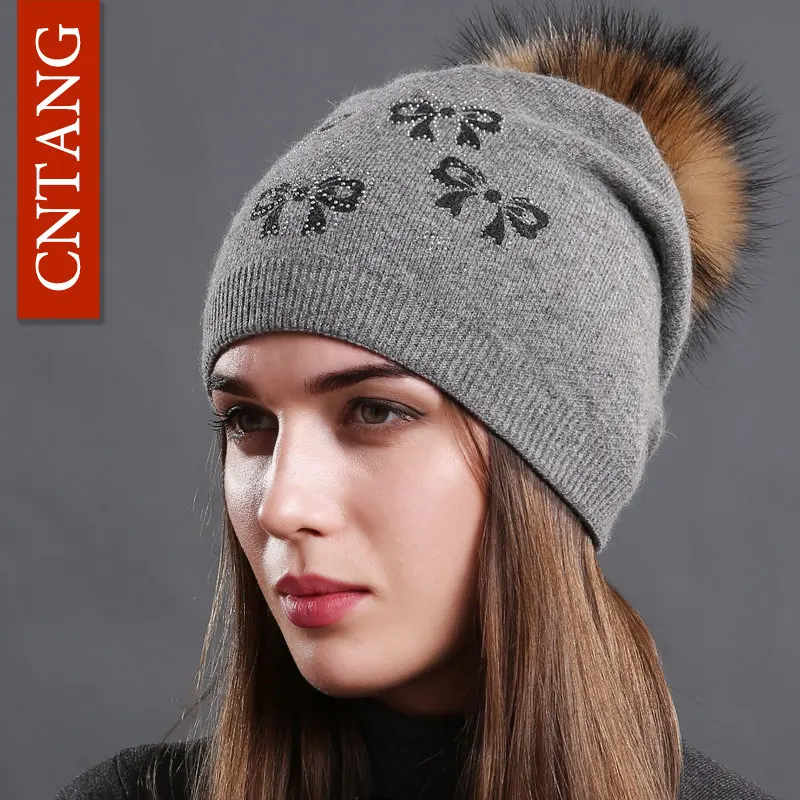 Множественные стили для женщин шляпа модная помпон из натурального меха енота