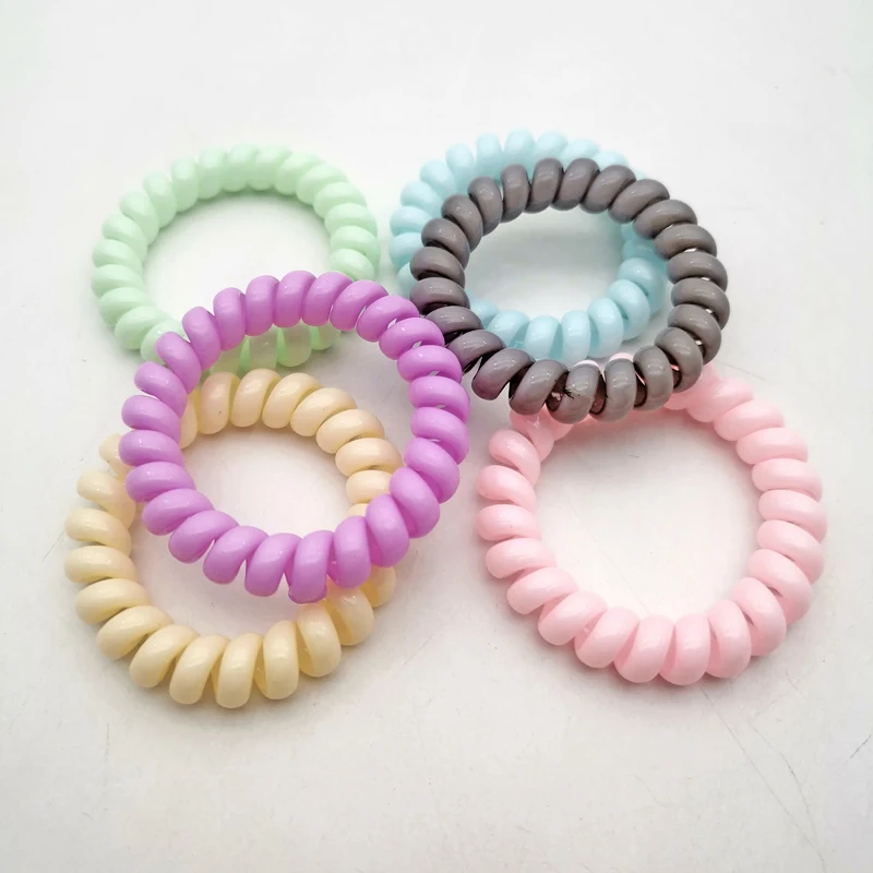 

100Pcs/Lot Bright Telephone Cord Women Elastic Hair Rubber Bands Girls Tie Gum Ponytail Accessories Headwear Size 5CM