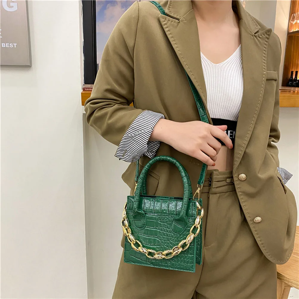 

Ladies Retro PU Leather Chain Mini Crossbody Bags Fashion Alligator Pattern Messenger Bag Women Casual Small Top-handle Handbags