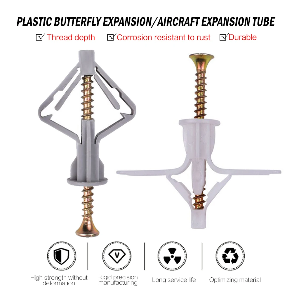 

100pcs Expansion Drywall Anchor Kit With Screws Self Drilling Wall Home Pierced Special For Nylon Plastic Gypsum Board