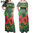 Винтажное облегающее платье FORUDESIGNS с открытыми плечами, женское длинное платье макси с тропическим Полинезийским принтом и открытыми плечами
