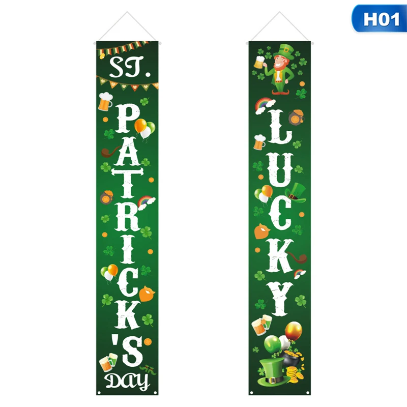 

Home Door Banner 2021 New St. Patricks Day Printing Hanging Sign Irish Festival Porch Sign Clover Front Door Curtain Decor