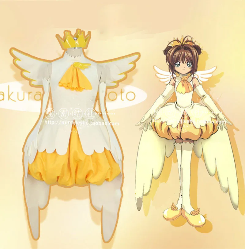 

Аниме карточка Captor KINOMOTO Сакура косплей костюм женское милое платье с крыльями Хэллоуин Карнавал Униформа на заказ