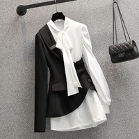 vanovich plus size womens autumn 2021 new office lady fashion new design asymmetry scarf collar shirt dress