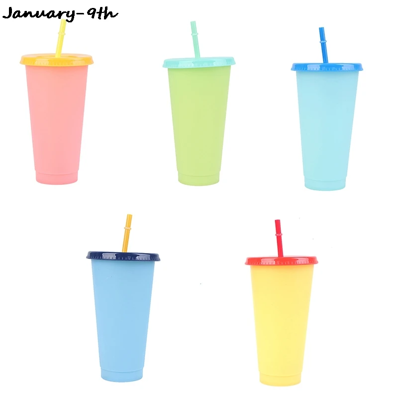 

700ML Flash Powder Water Bottle With Straws Lid Plastic Reusable Personalized Drinkware Coffee Drinking Cup Outdoor Portable