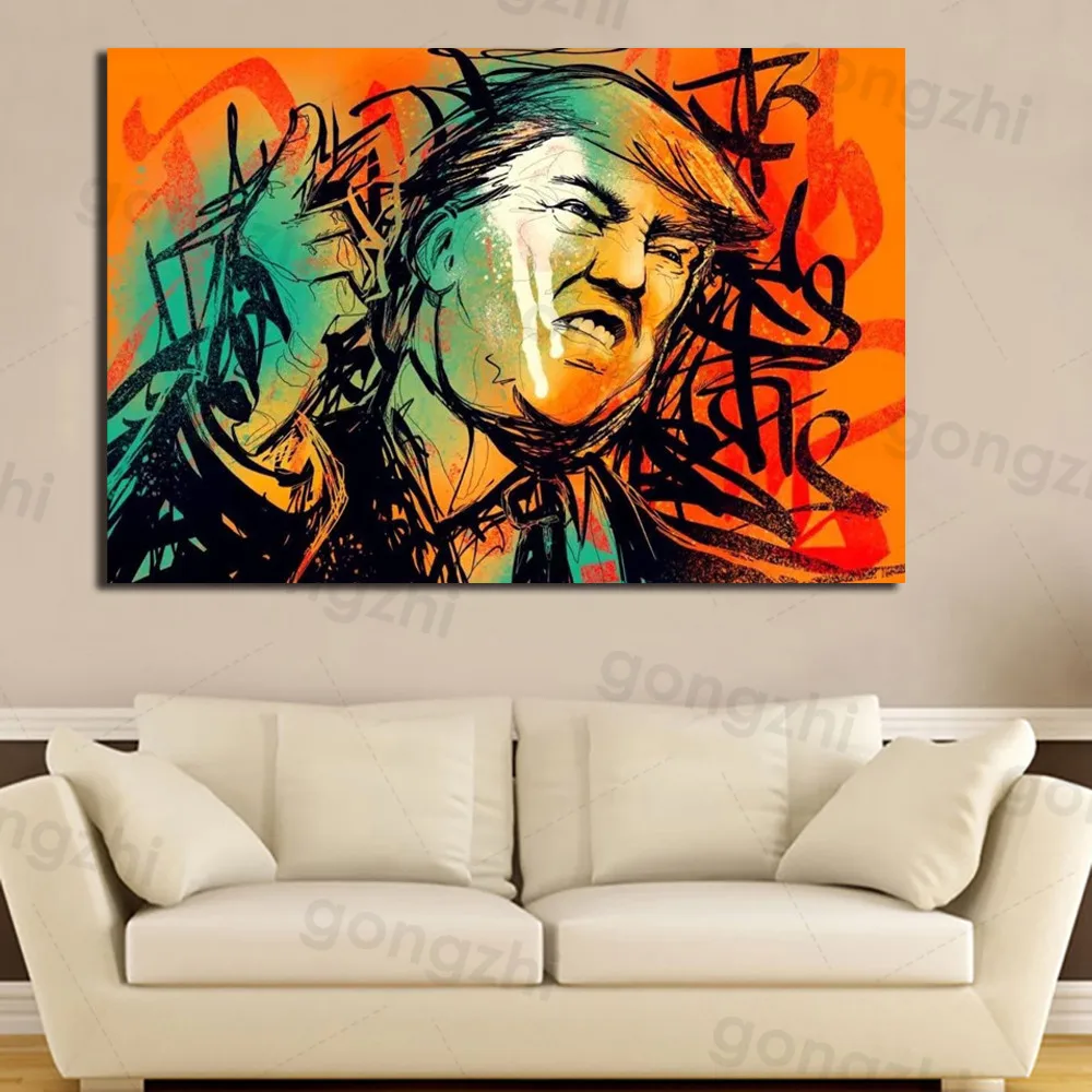 

Modern Abstract Art Poster On The Wall Donald Trump Color Graffiti Canvas Painting Print Picture Living Room Home Decoration