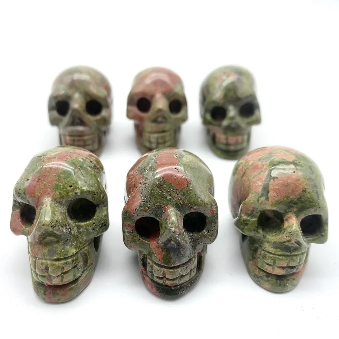 

Natural Unakite Quartz Skull Ghost Head Carved Crystal Handmade Crystal Energy Home Ornaments Healing Decoration Stones