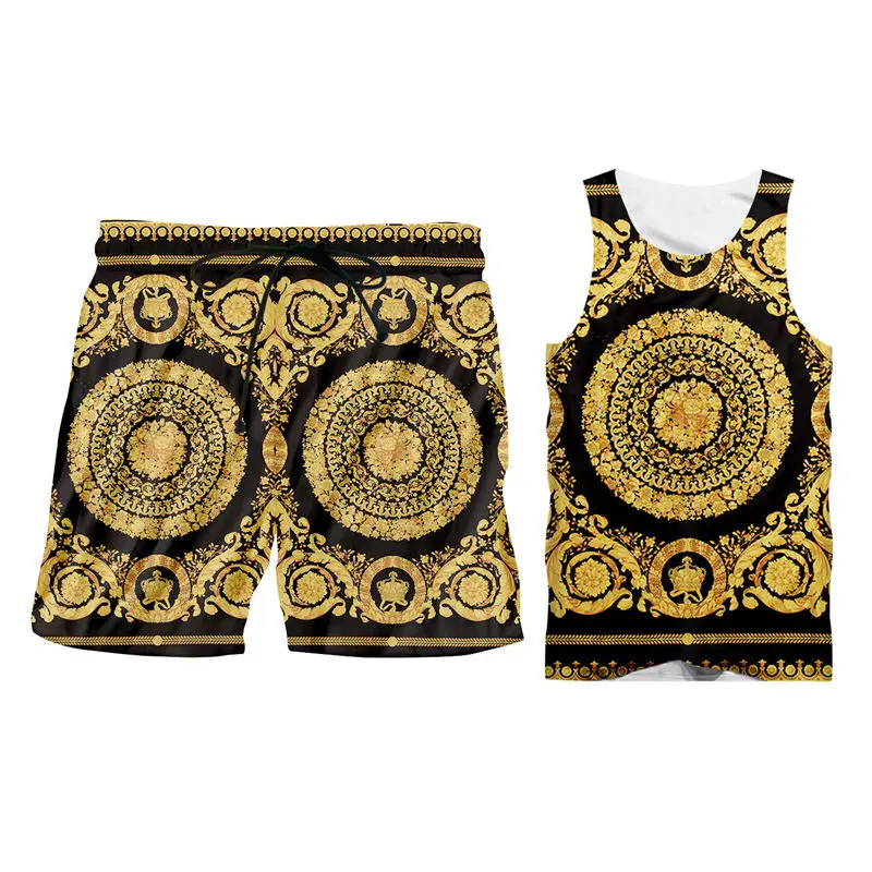 Мужские летние комплекты S-6XL роскошный 3d жилет без рукавов с цветочным принтом в