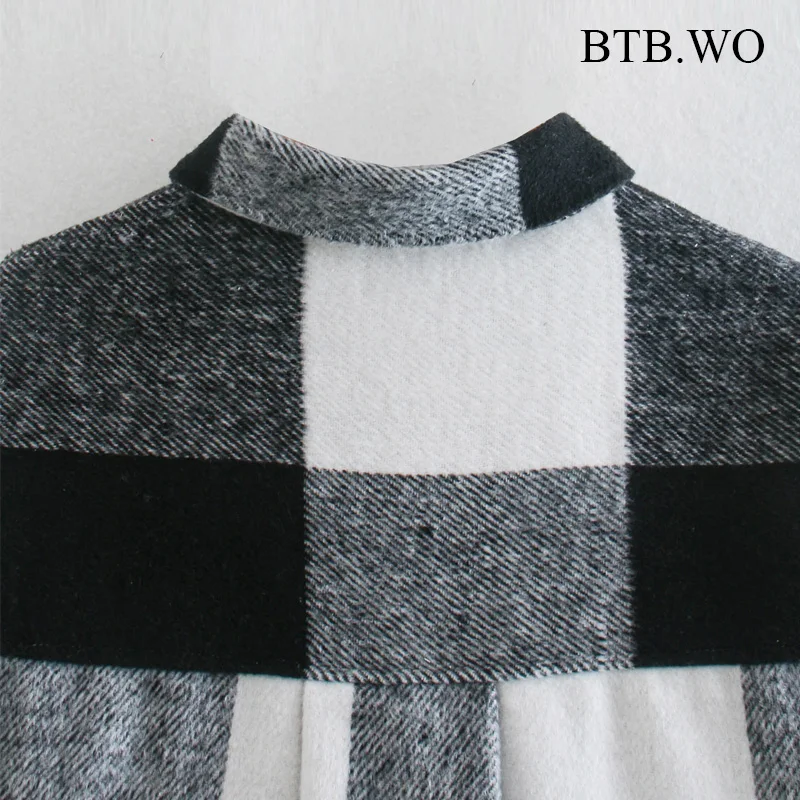 

BTB.WO Za Jacket Women Casual Loose Plaid Jacket Long Sleeve Pockets Coat Outerwear Turn Down Collar Shirt Jackets