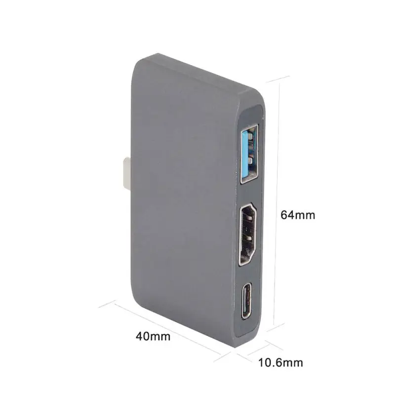 С внешним кабелем штырь-гнездо 3 в 1 мультипортовый адаптер типа C на 4K HDMI USB 0