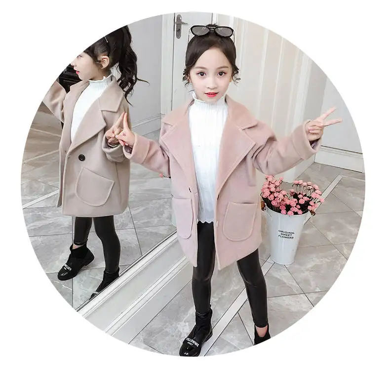 Girls autumn new autumn dress woolen coat girls long-sleeved clothes in the big children's long trendy coat
