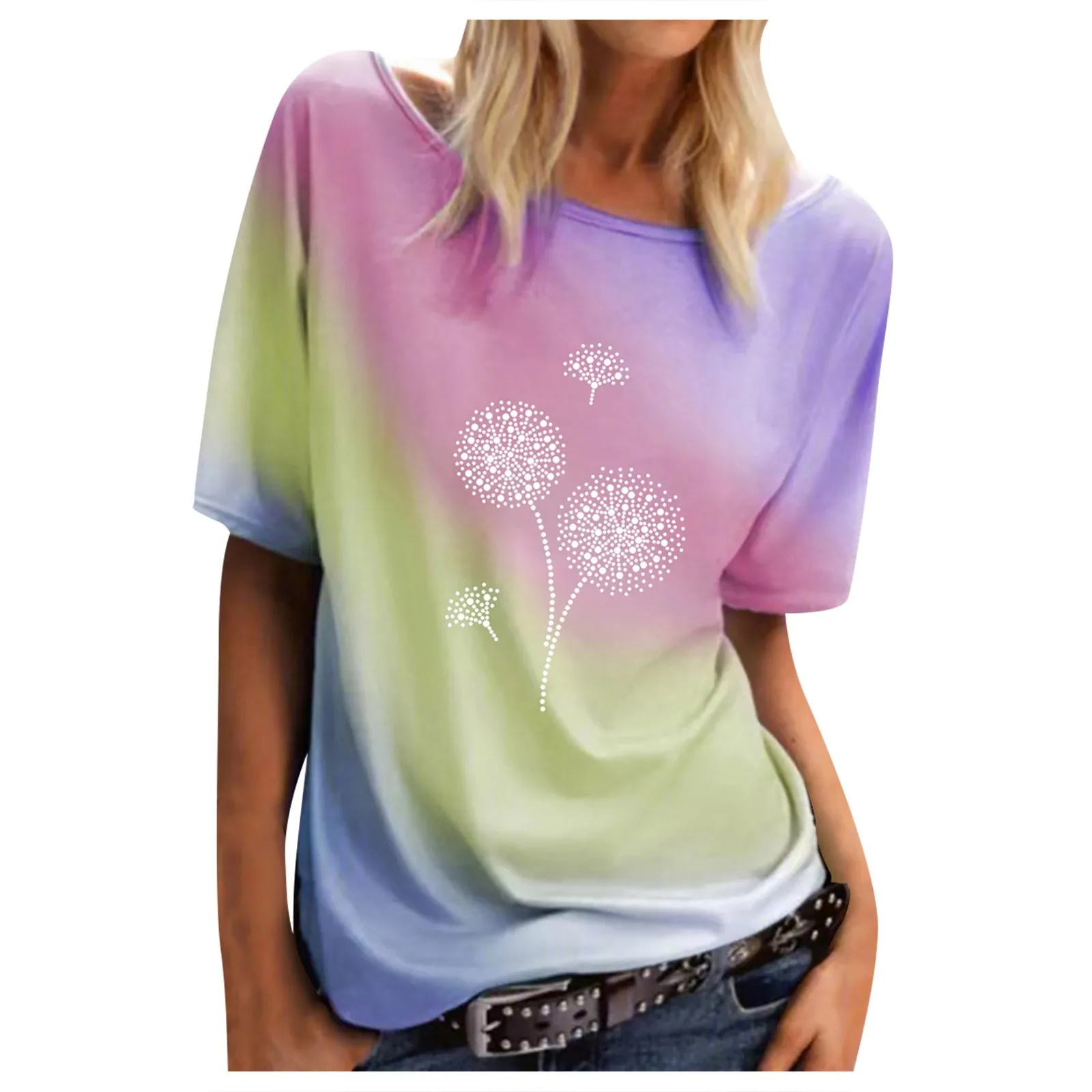 

5xl Plus Size Tunic Tops For Ladies Blusas Mujer Fashion Womens Loose Summer Tie-dye Printed Short-sleeved Shirt O-neck Tops