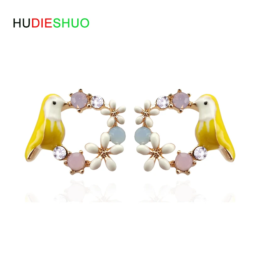 HUDIESHUO милая птица желтая эмаль маленький голубь 925 SterlingSilver женские подарки для