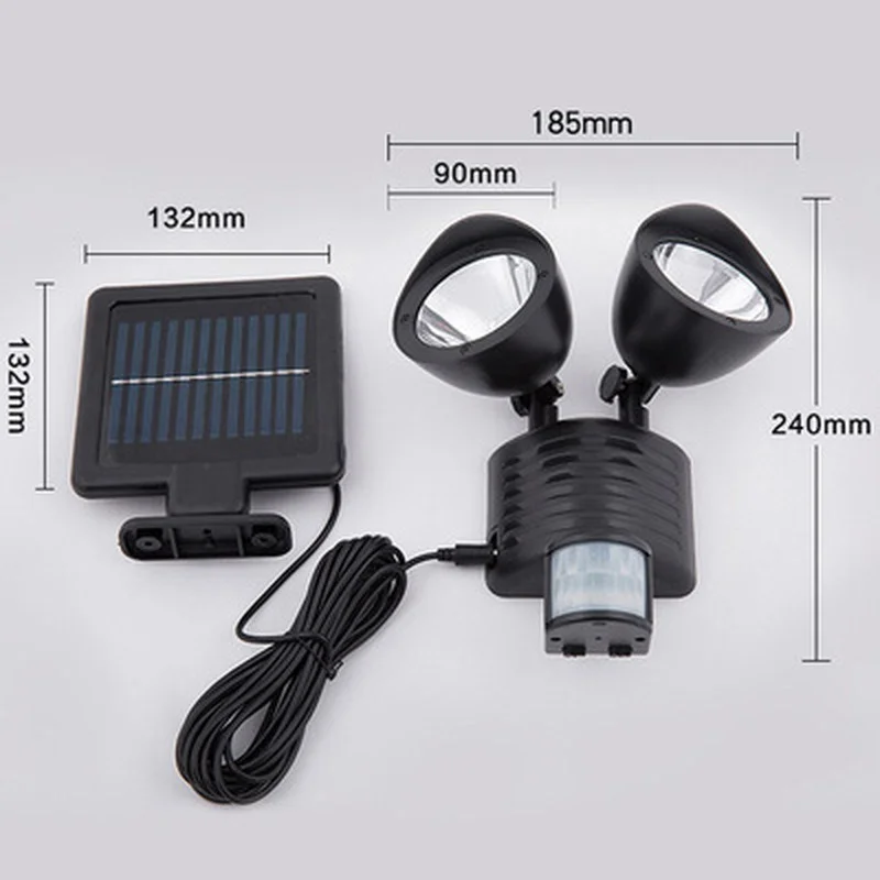 

Solar Double Head Human Body Induction Spotlight Outdoor Waterproof 22LED Garage Flood Light Bright Wall Light Street Light