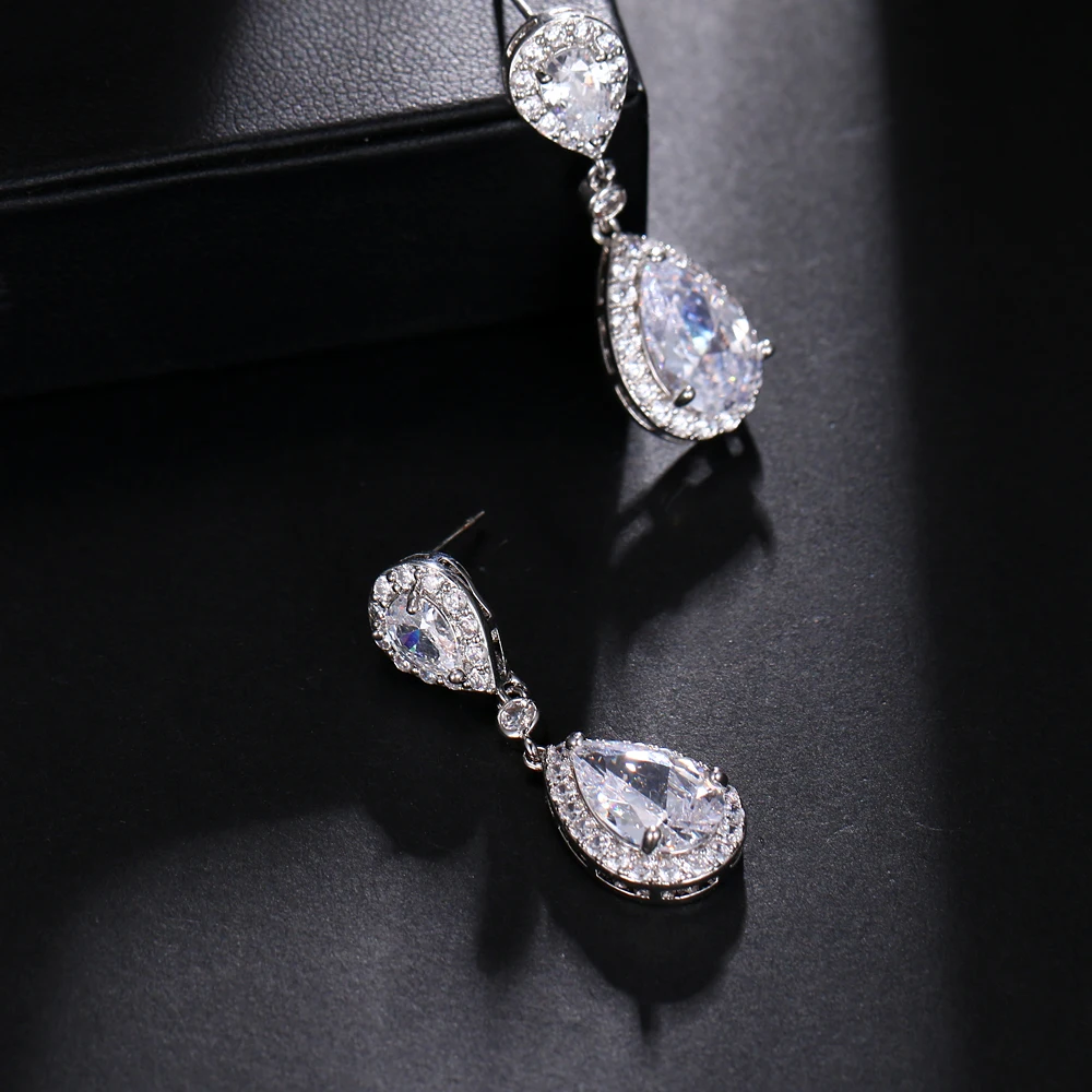 

Fashion Water Drop Zirconia Women Drop Earrings with Silver Color Top Quality CZ Crystal Wedding Earrings for Gift Accessories