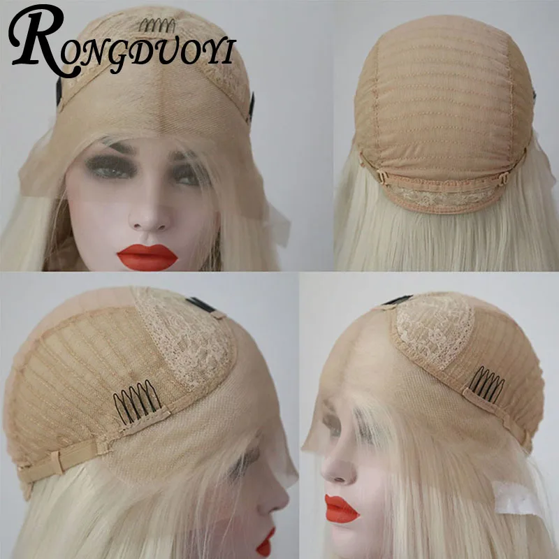 RONGDUOYI натуральный волнистый #60 Платиновый блондированный парик из