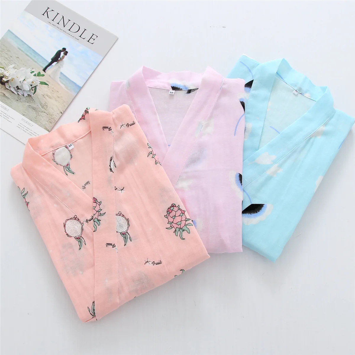 Japanese Summer Pure Cotton Women Pajamas Set Gauze Thin Soft Female Short Sleeve Sleepwear with Shorts Kimono Style Home Wear