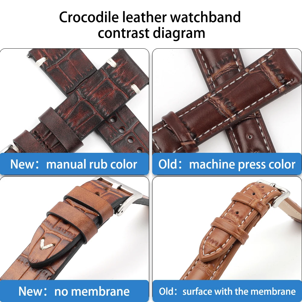 Genuine Leather Watchband 18mm 20mm 22mm 24mm Vintage Personality Crocodile Texture Watch Strap Bracelet for Women Men