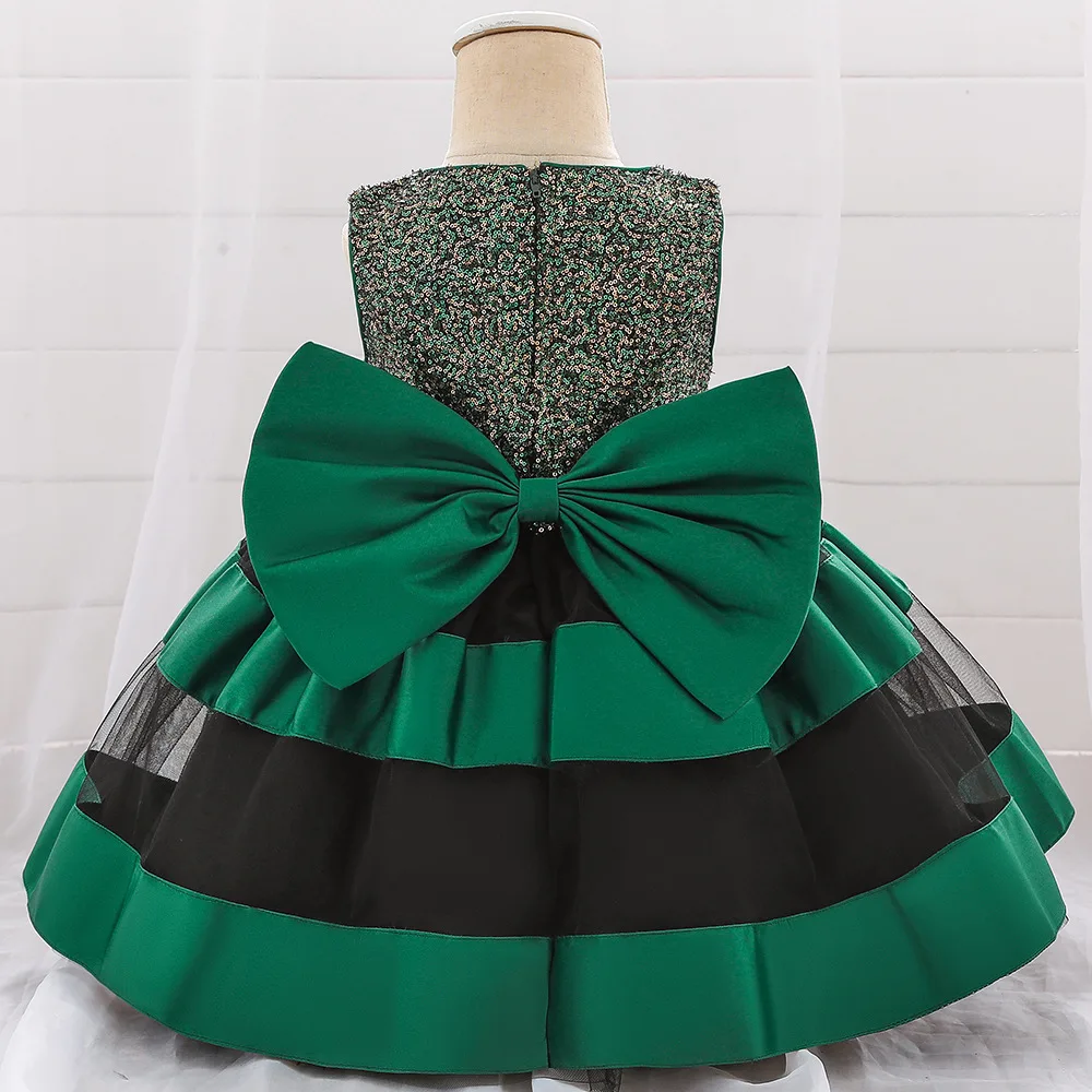 Блестящее платье в полоску с блестками и большим бантом для маленьких девочек на