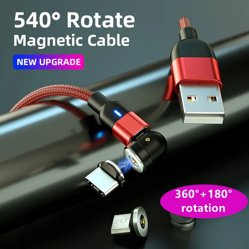 

540 Rotate Magnetic Cable Fast Charging Magnetic Charger USB C Cable Mobile Phone Cable for IPhone Samsung Xiaomi Huawei