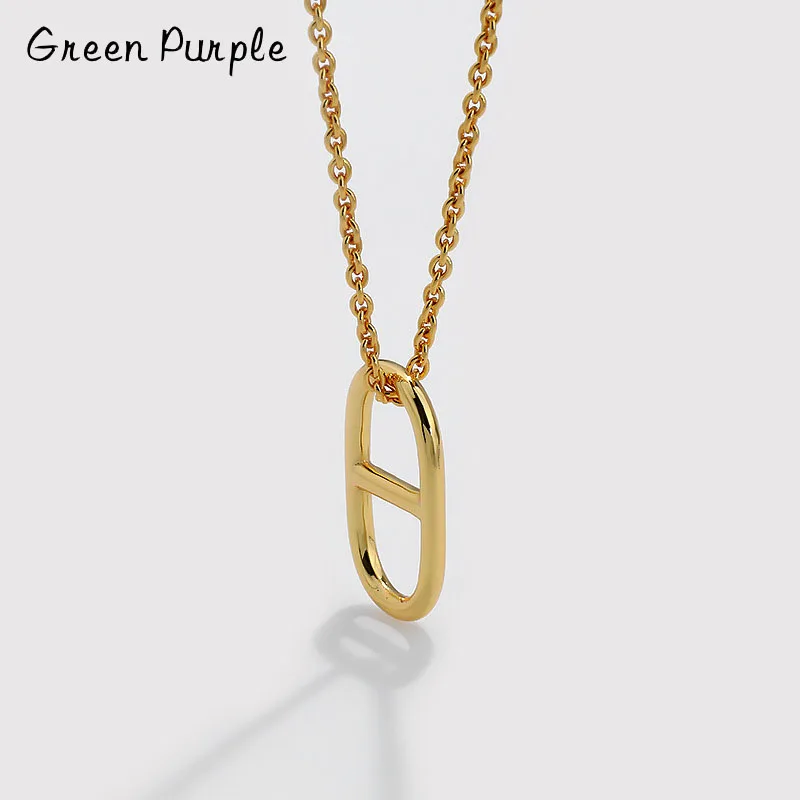

GREEN PURPLE Geometric Oval Pendant Choker Necklace, S925 Sterling Silver 18K Gold Plated, Dainty Jewelry Gift For Her