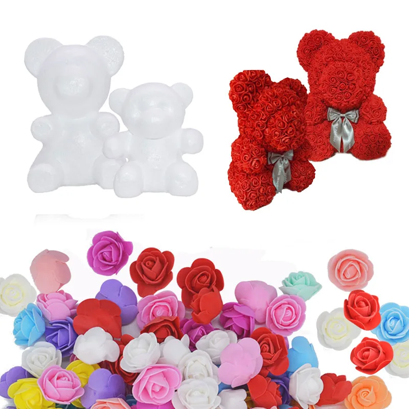 

Teddy Bear Rose Flowers Artificial Foam Flower Head Pink Crown DIY Handmade Valentines Day Gift Wedding Birthday Party Gift Deco