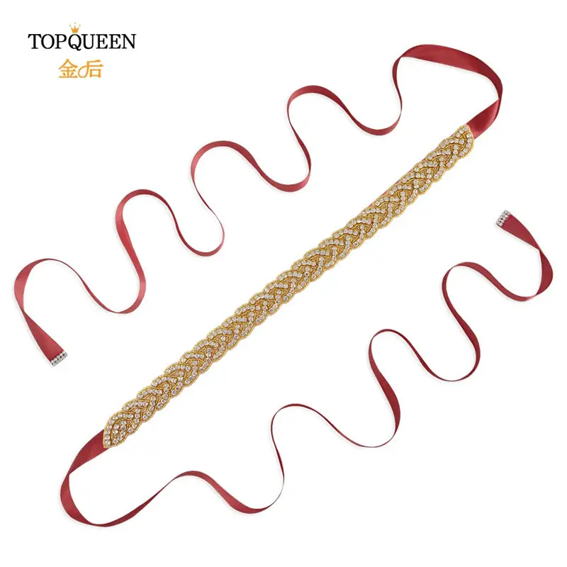 TOPQUEEN S216-G золото талия пояс необычные Стразы кушак Золотые бусы свадебный пояс золотой пояс для женщин ремни свадебные sashs Свадебные - Цвет: wine red