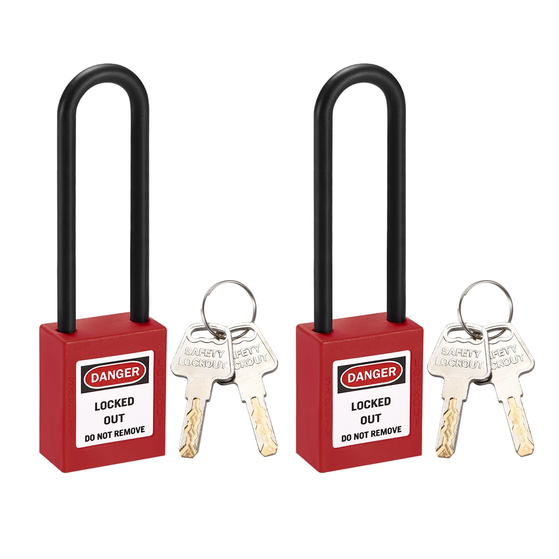 

uxcell 2Pcs Lockout Tagout Safety Padlock with 4 Keys 3-Inch Nylon Shackle Keyed Different Red