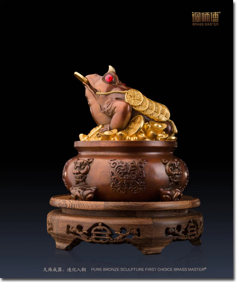 

BRONZE PURE COPPER BRASS GOLDEN TOAD HOME DECORATION CHINESE BRASS COPPER CRAFT FENGSHUI WEALTH LUCKY ORNAMENTS BUSINESS GIFT