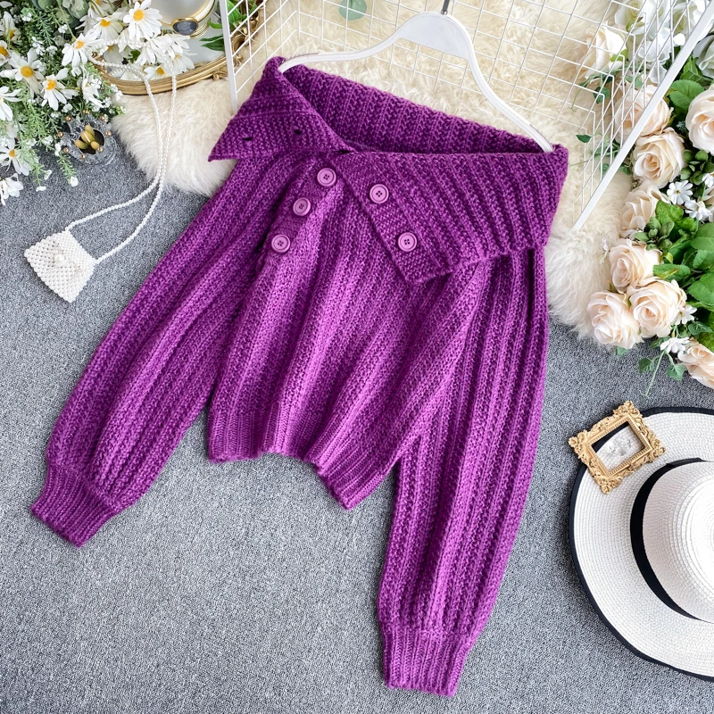 

2020 Autumn Winter NEW Loose Oblique Off-the-Shoulder Knitted Sweater Classic Sweater Top