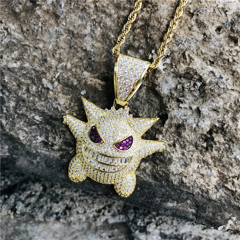 Bling Iced Out Zircon Gengar подвеска с покемоном ожерелье для мужчин Рэппер хип-хоп ювелирные аксессуары