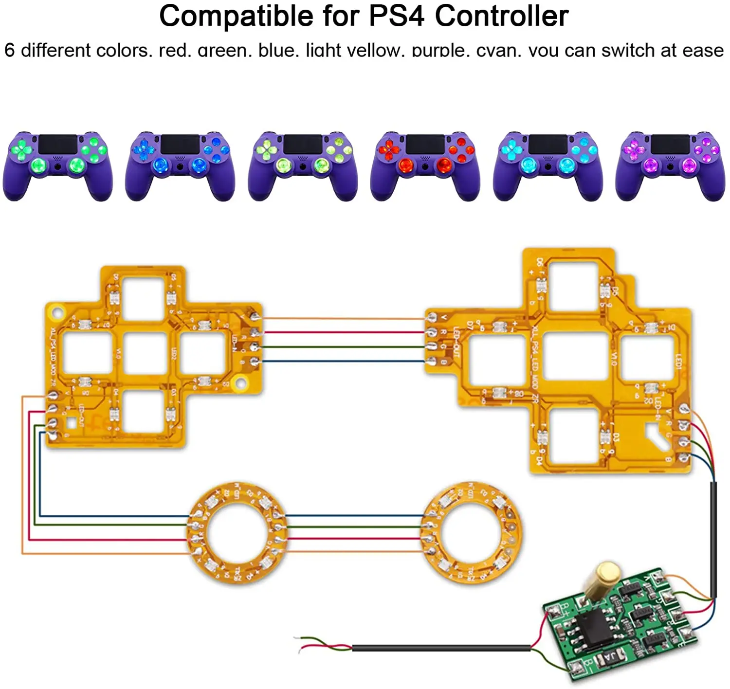

Для PS4 контроллер Playstation 4 DIY 6 ‑Color подсвеченные Thumbsticks D-pad ABXY DTF светодиодный кнопки с инструментов обновленная Замена