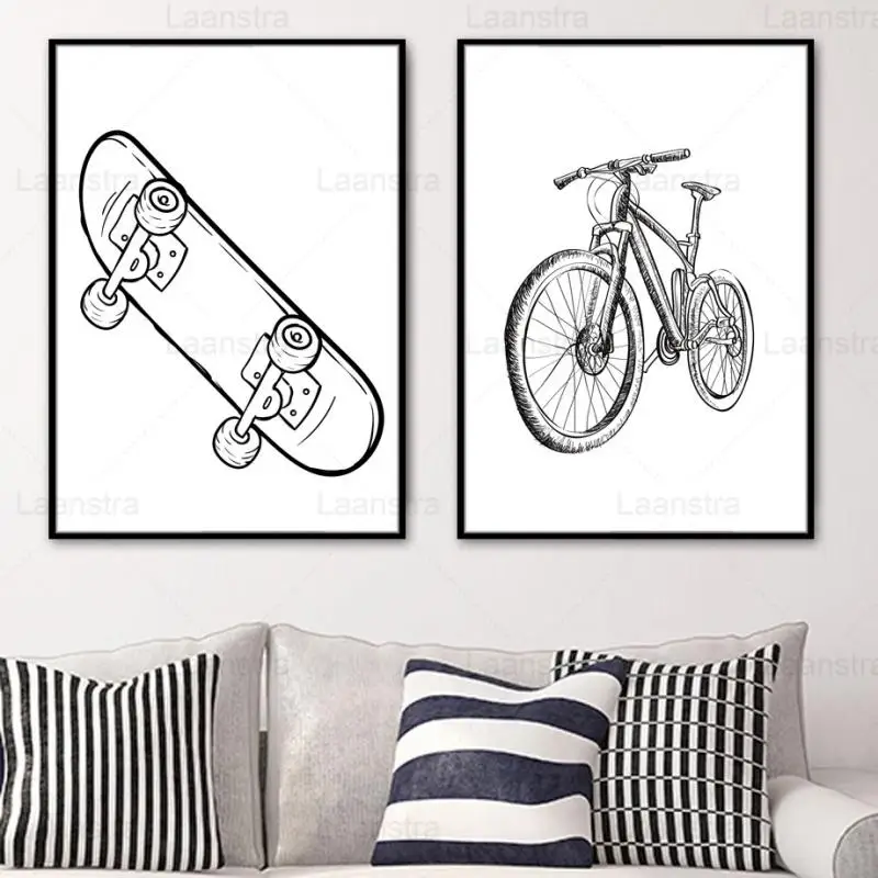 

Simple Scooter Mountain Bike Wall Art Black White Canvas Painting Minimalist Posters And Prints Home Decor For Living Room Mural