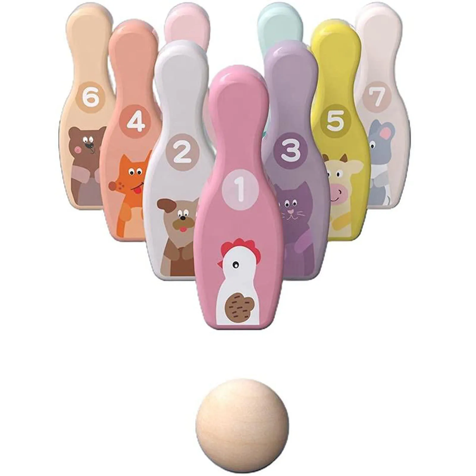 

Children Wooden Fun Bowling Cartoon Animal Digital Cognition Ball Board Game Parent-child Educational Toys #Z